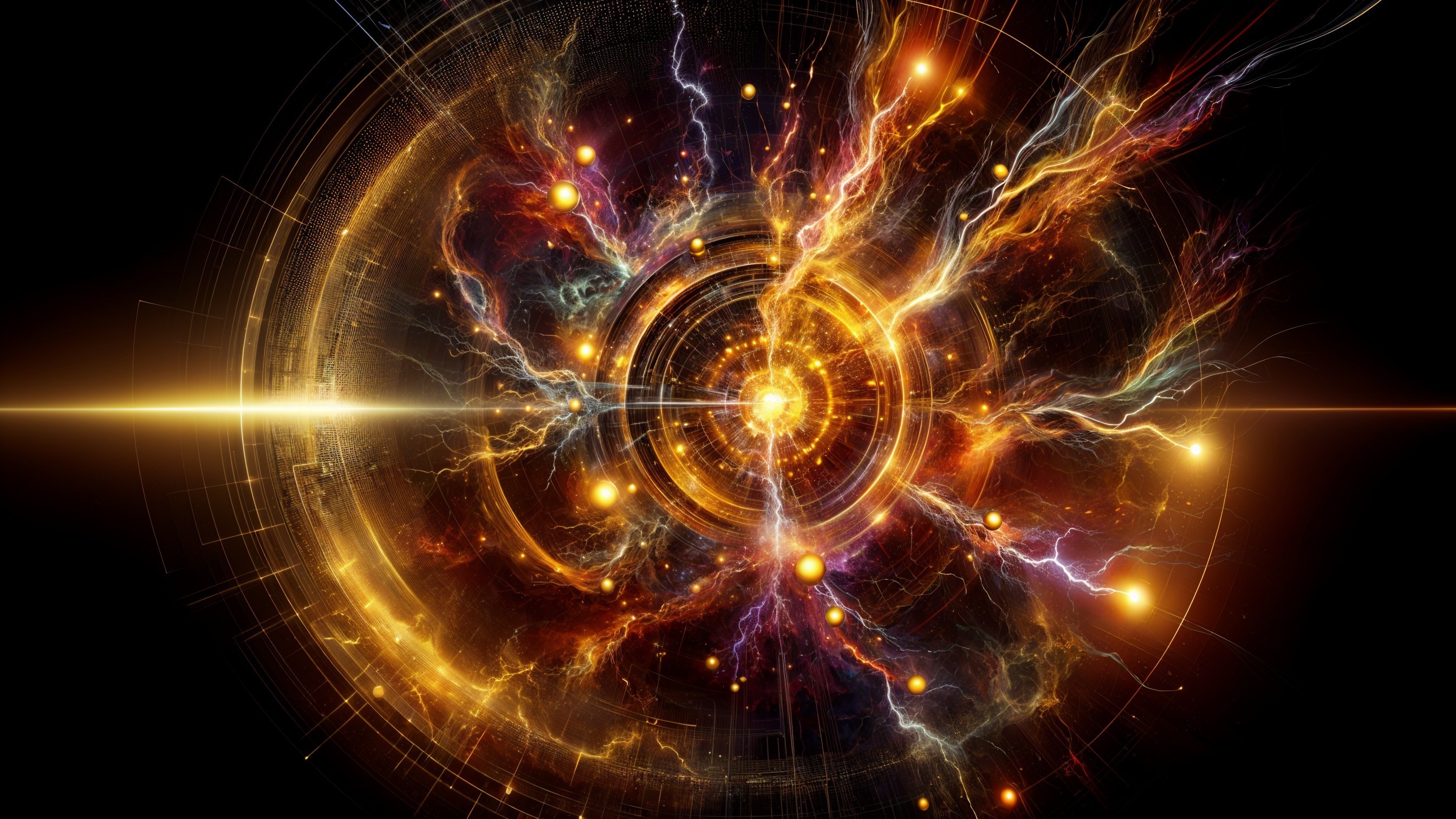 Vibrant Cosmic Scene with Dynamic Colors and Orbs