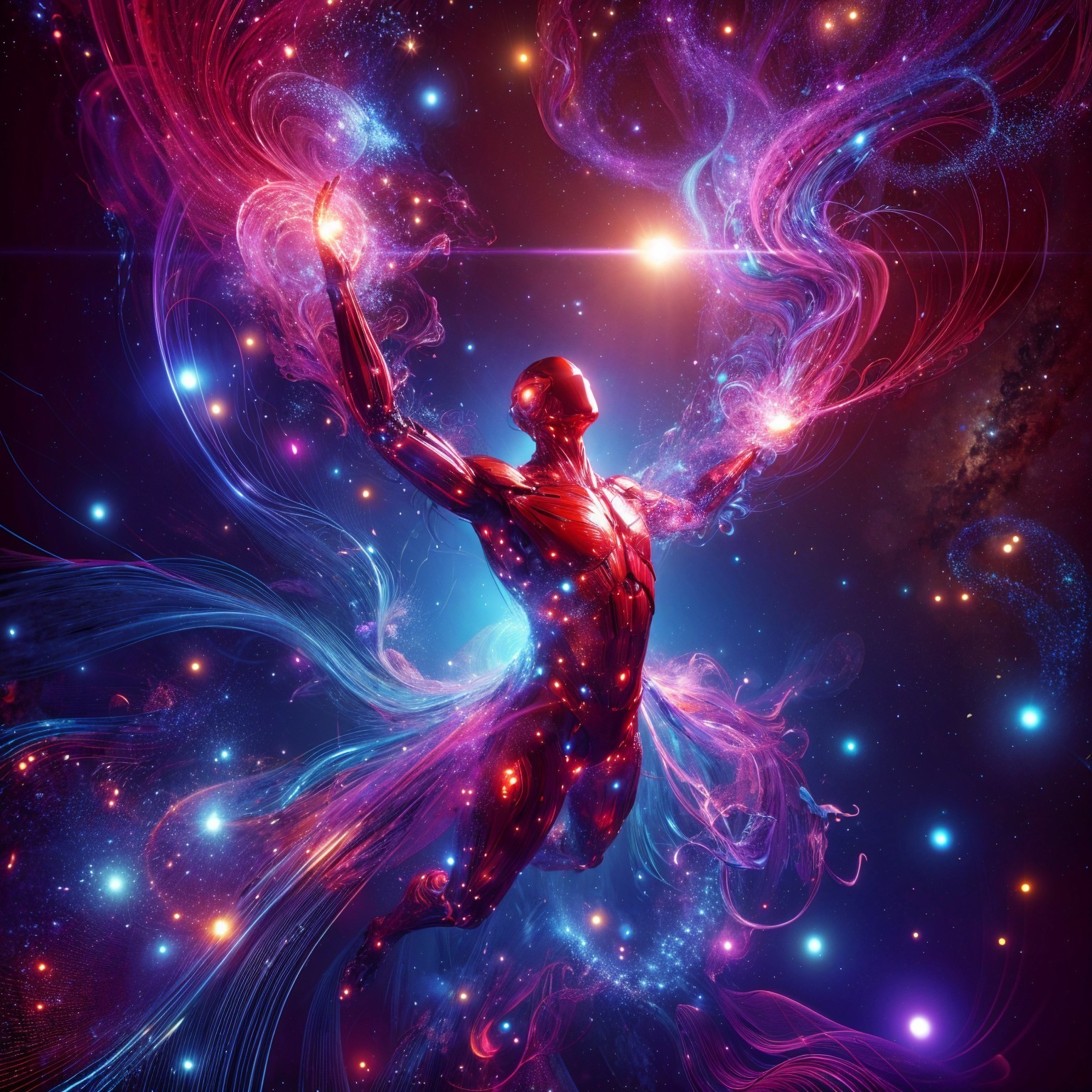 Futuristic Figure in Cosmic Energy Environment