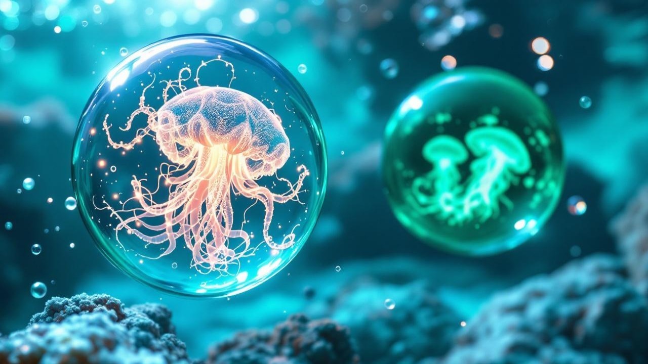 Jellyfish in Translucent Bubbles Under Ethereal Light