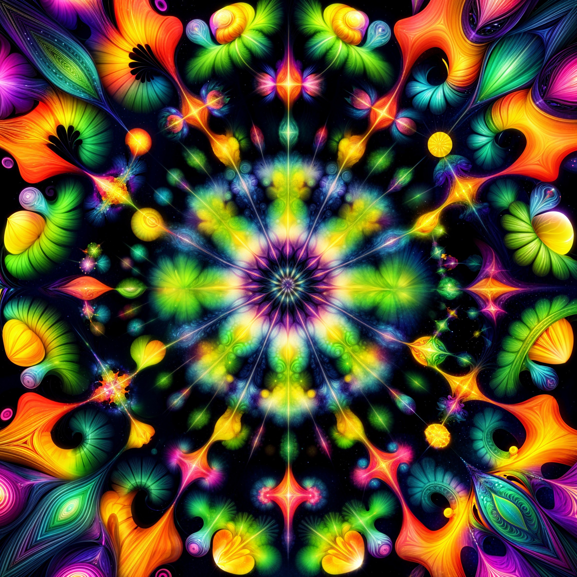 Vibrant Kaleidoscopic Design with Starburst Effect