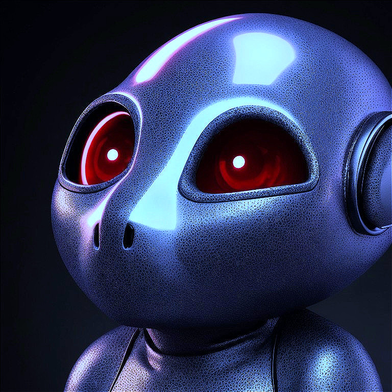 Futuristic robot with red eyes and metallic surface