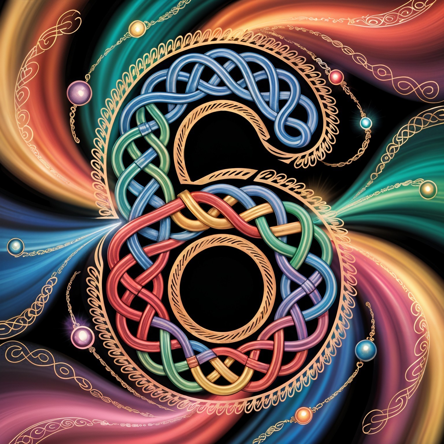 Colorful Celtic Knotwork Number Six Design