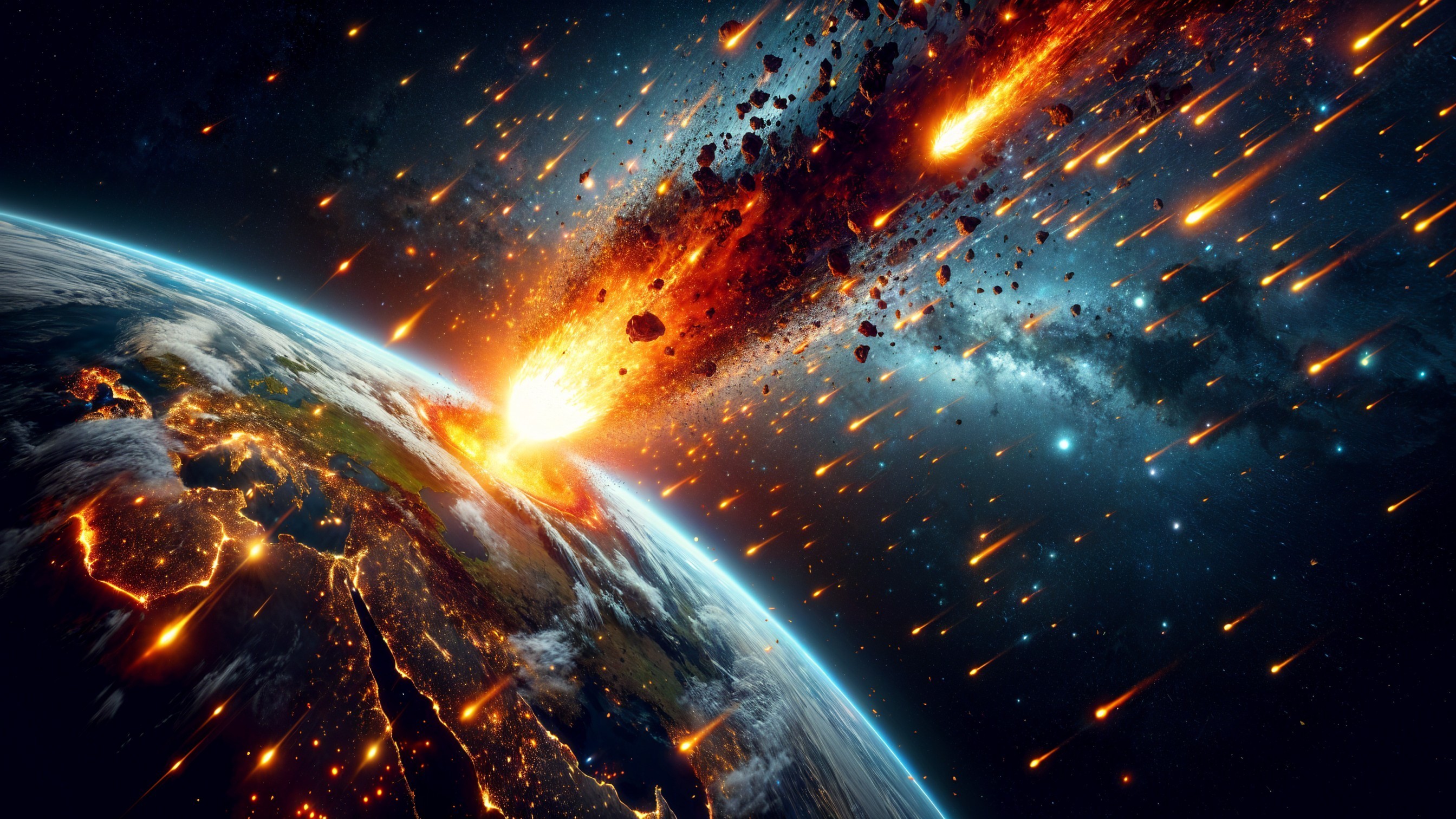 Dramatic Cosmic Scene of Meteors Approaching Earth