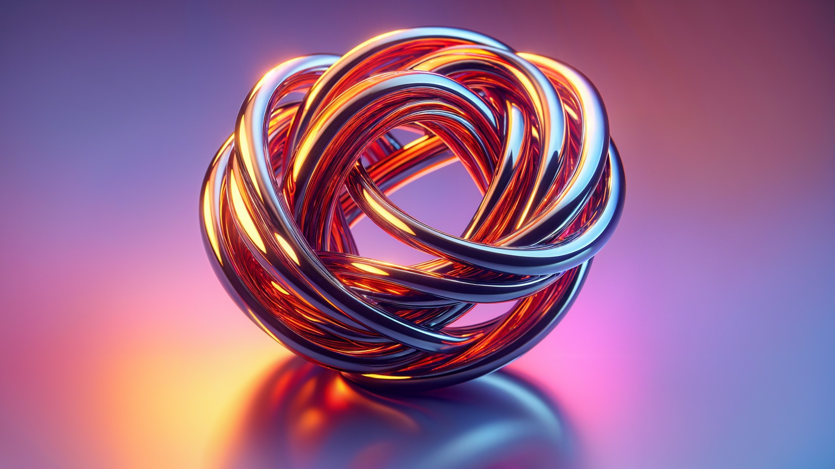 Metallic Orb with Reflective Strands and Gradient Background