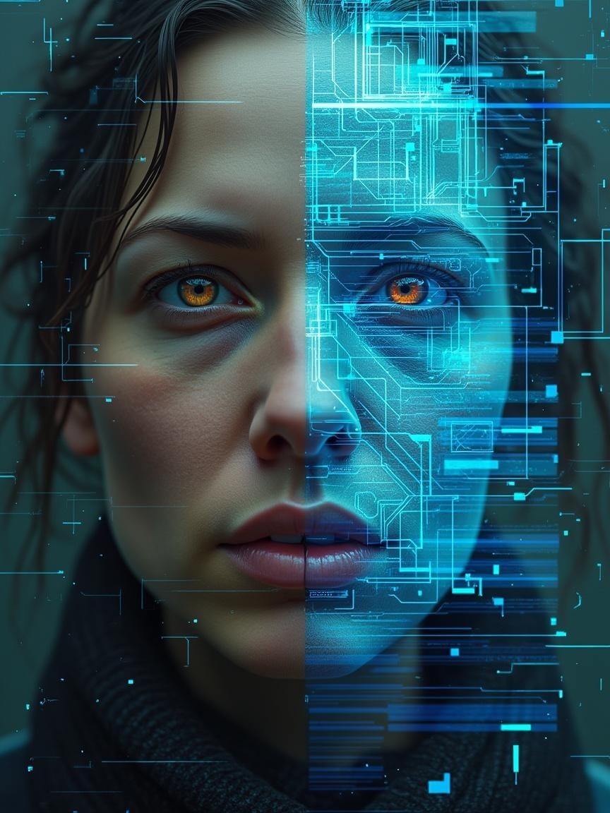 Woman with Half Human, Half Cybernetic Face
