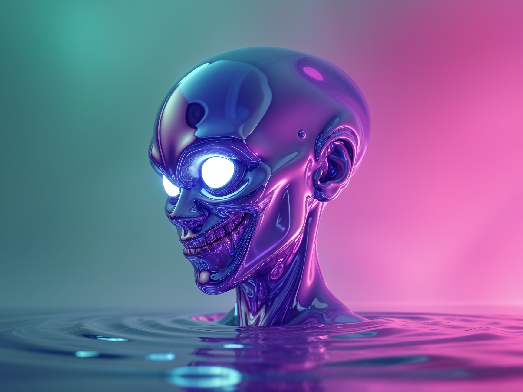 Futuristic Alien Figure with Metallic Skin and Glowing Eyes