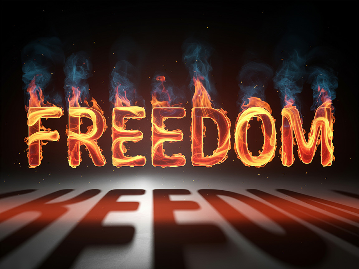 Fiery "FREEDOM" Letters Against Dark Background