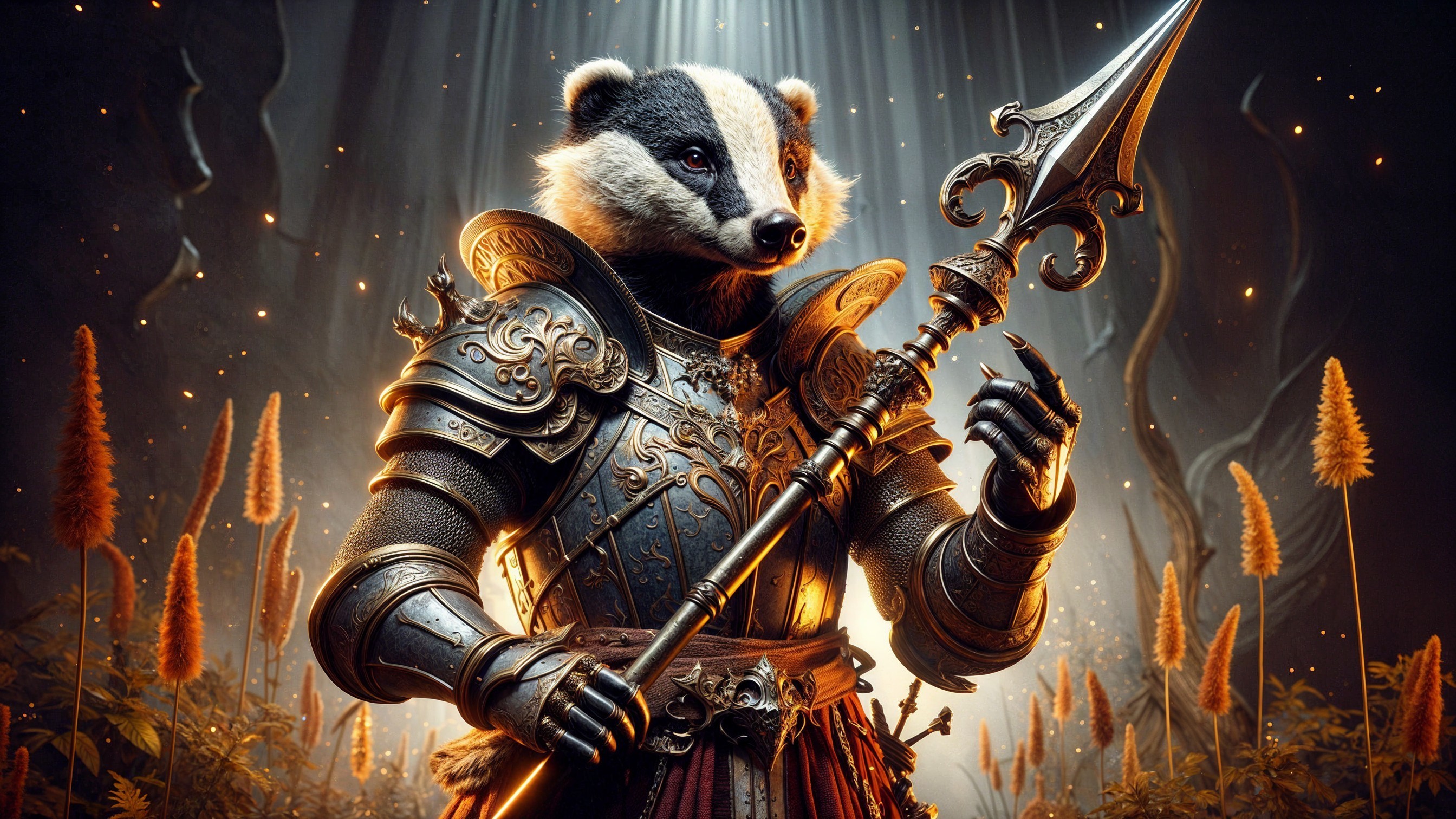 Armored Badger in Mystical Forest Setting