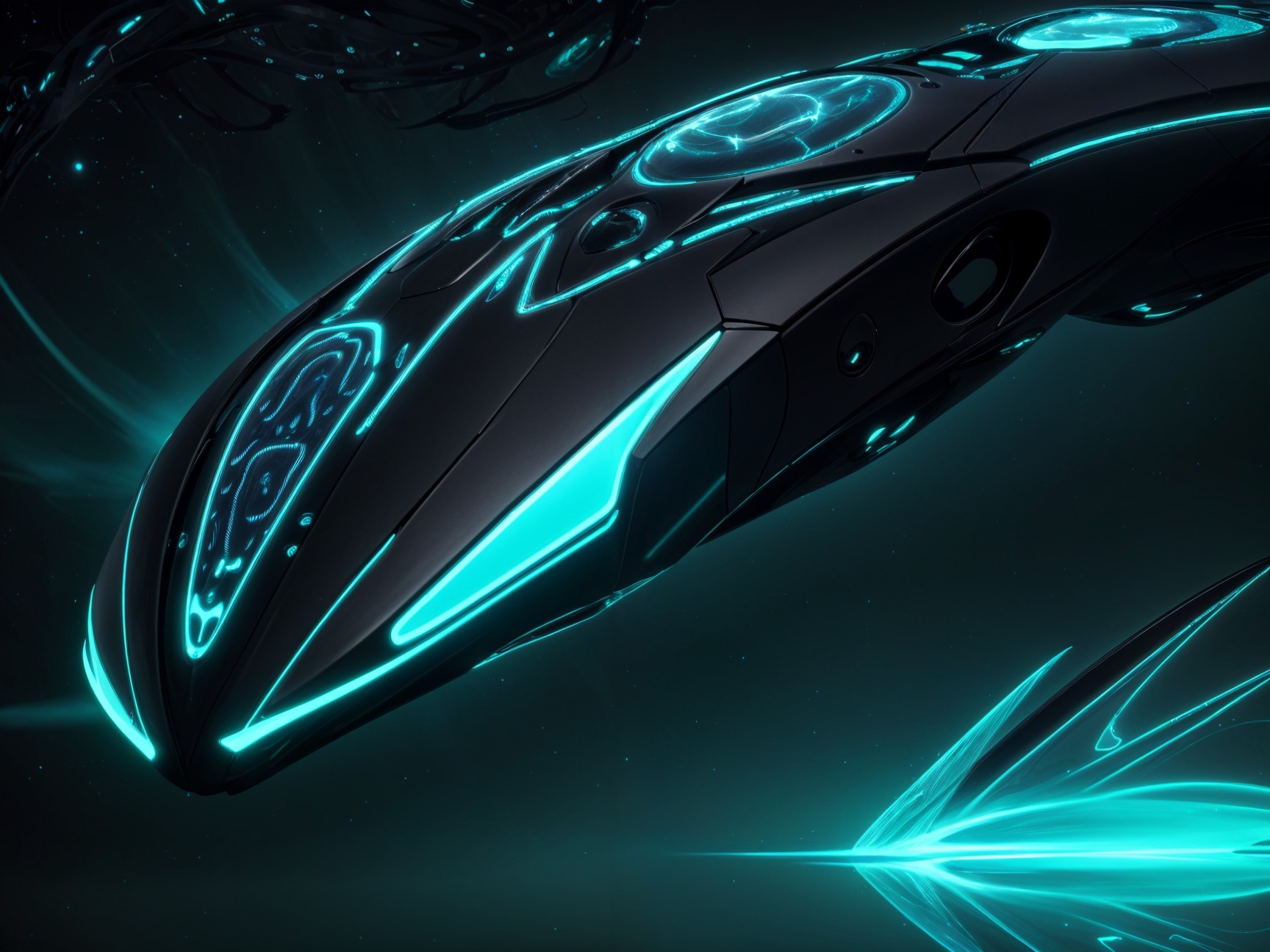 Futuristic spacecraft with glowing patterns in space