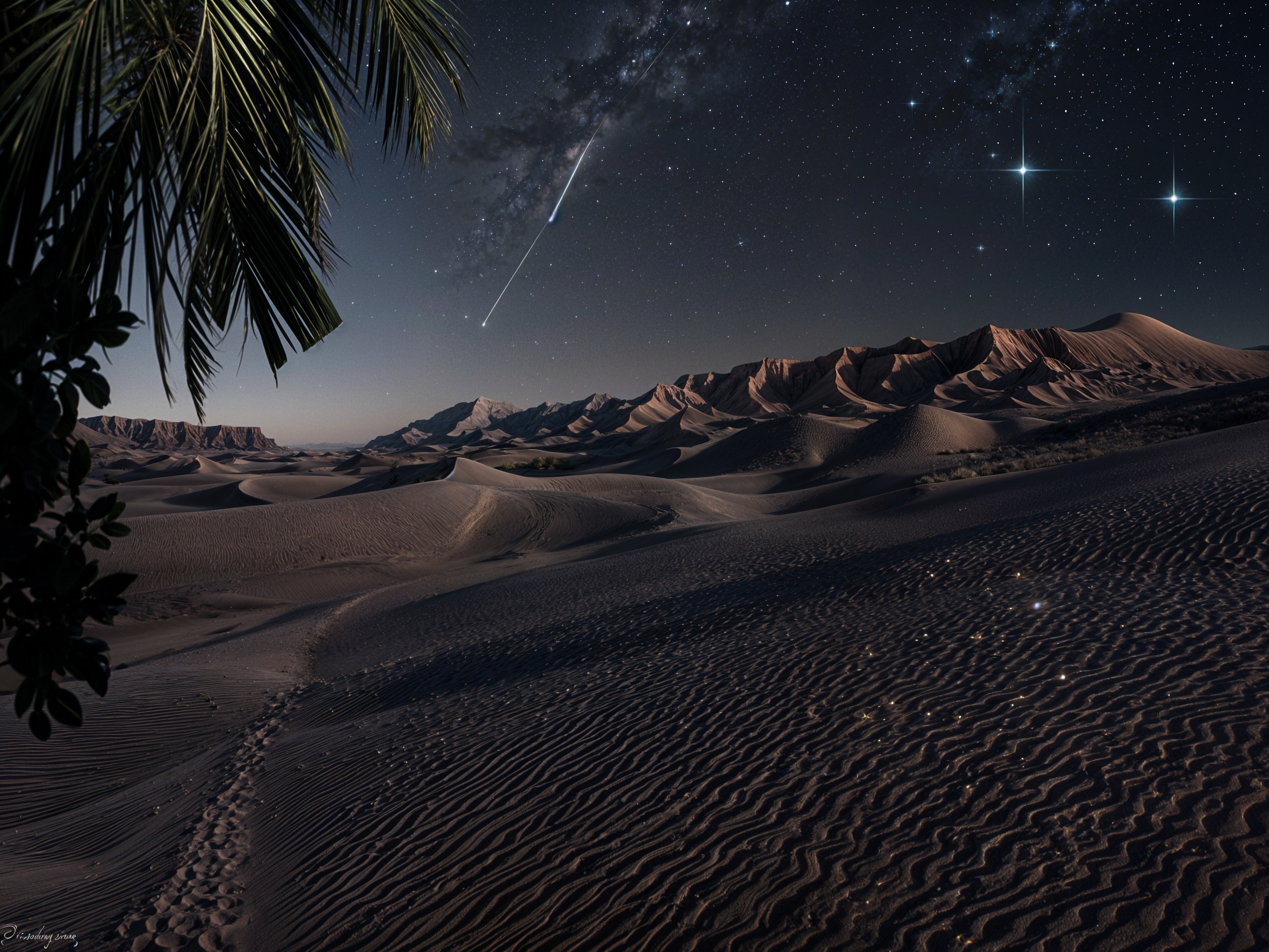 Desert Night Sky with Stars and Rolling Sand Dunes