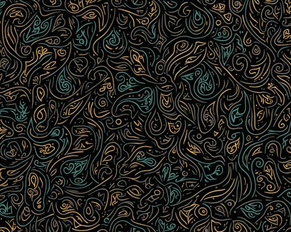 Vibrant Teal and Gold Abstract Pattern on Black Background