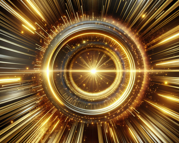 Radiant Circular Core with Golden Beams and Sparkles