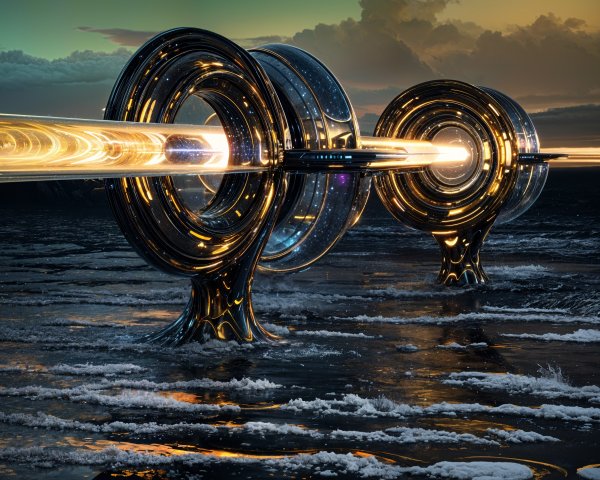 Futuristic Metallic Structures with Glowing Trails