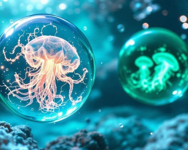 Jellyfish in Translucent Bubbles Under Ethereal Light