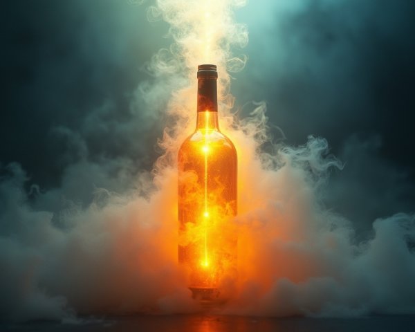 Glowing Bottle Surrounded by Mystical Swirling Mist