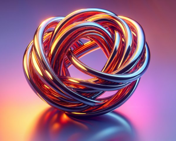 Metallic Orb with Reflective Strands and Gradient Background