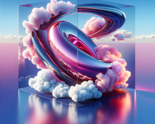 Abstract Metallic Torus with Clouds and Vibrant Colors