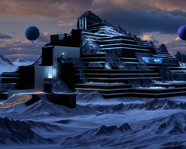 Futuristic Mountain Structure Against Twilight Sky