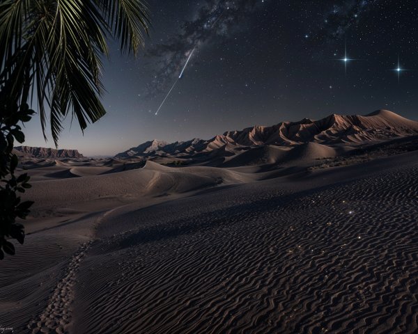 Desert Night Sky with Stars and Rolling Sand Dunes