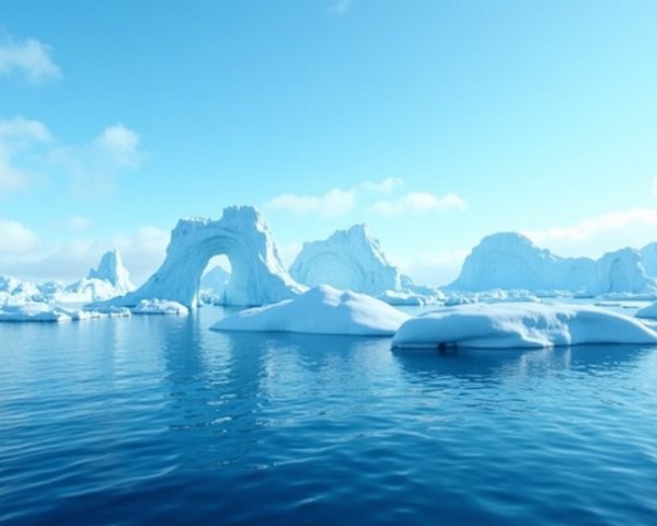 Icy Landscape with Majestic Icebergs and Calm Waters