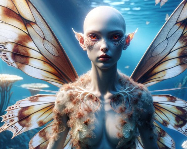 Underwater Scene with Butterfly-Winged Figure