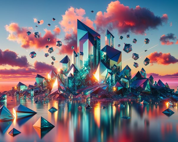 Reflective Crystals by Tranquil Water at Sunset