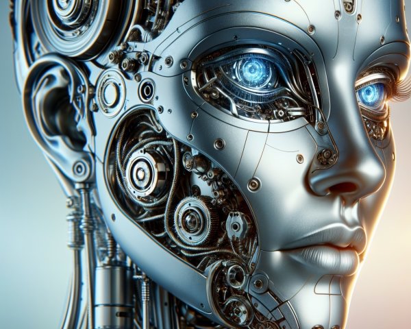 Futuristic Robotic Head with Intricate Metallic Features