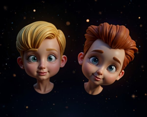 Cartoon Boy Heads with Starry Background Details