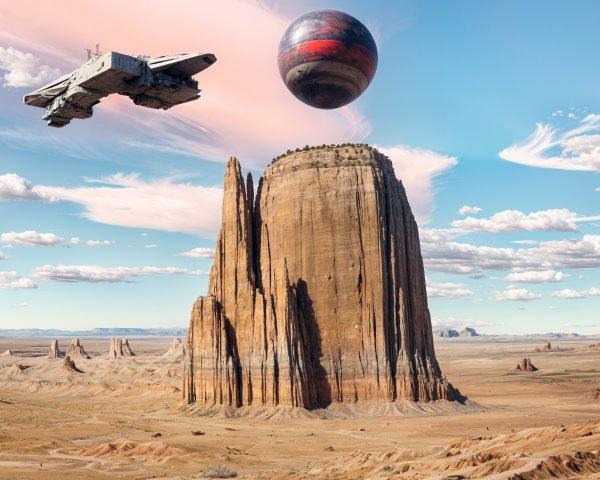 Dramatic Desert Landscape with Sci-Fi Elements