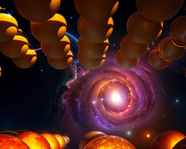 Vibrant Galaxy Spiral Surrounded by Dark Starry Background