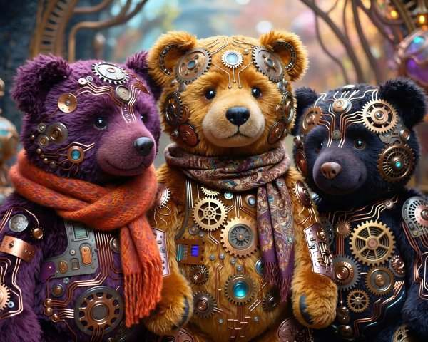 Steampunk Teddy Bears with Mechanical Features