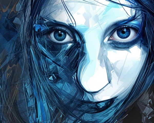 Abstract Portrait with Blue Eyes and Angular Features
