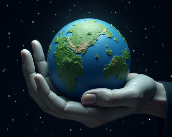 Vibrant Globe in Human Hand Against Starry Background