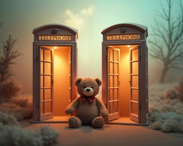 Vintage Telephone Booths in a Surreal Landscape