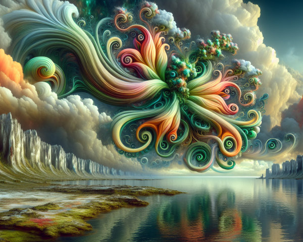 Surreal Landscape with Colorful Patterns and Reflections