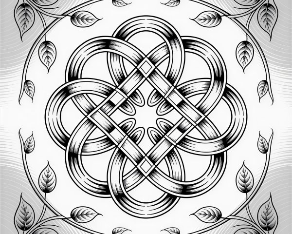 Symmetrical Celtic Knot with Leafy Vines Design