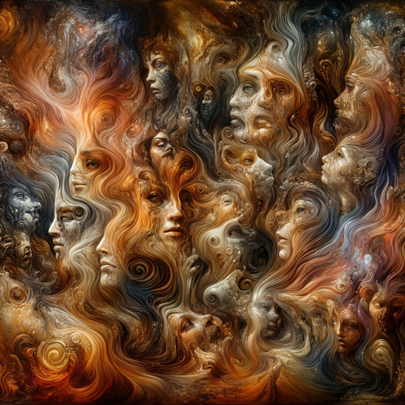 Ethereal Faces in Vibrant Abstract Composition