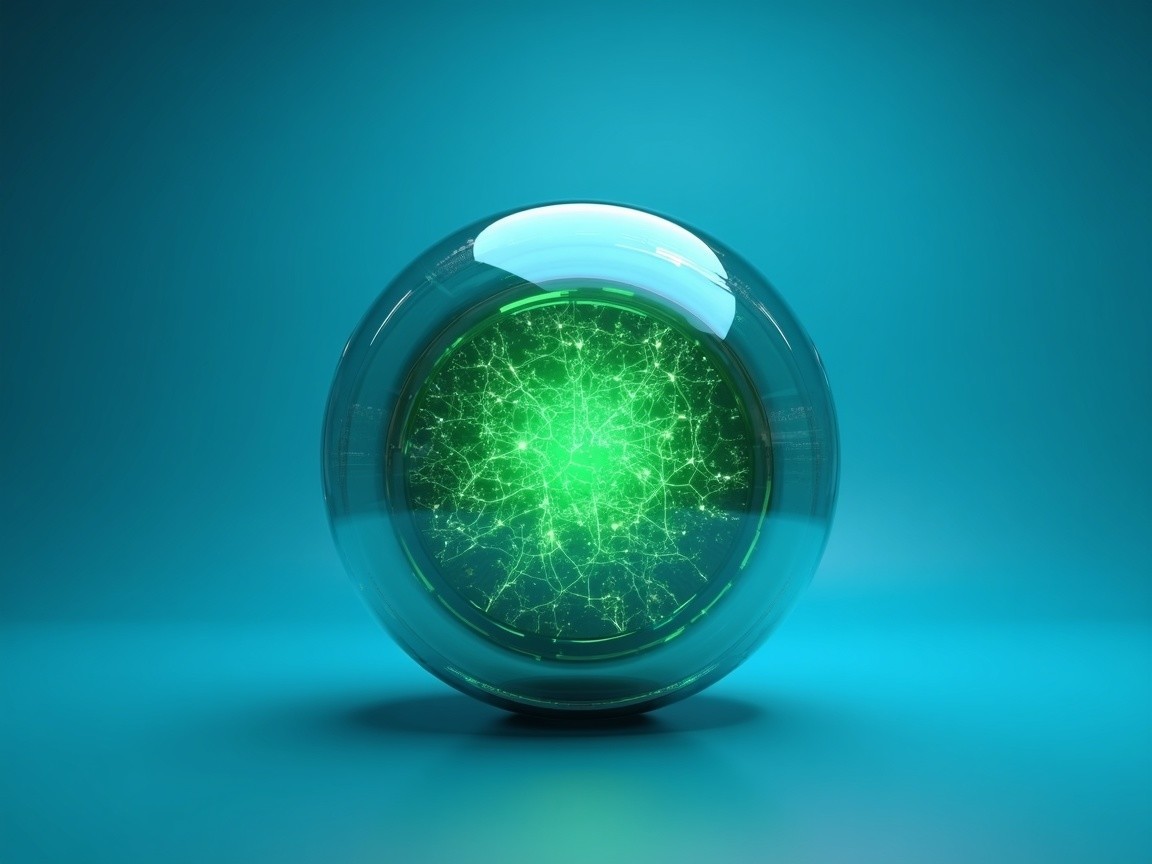 Translucent Green Glass Orb with Digital Network Design