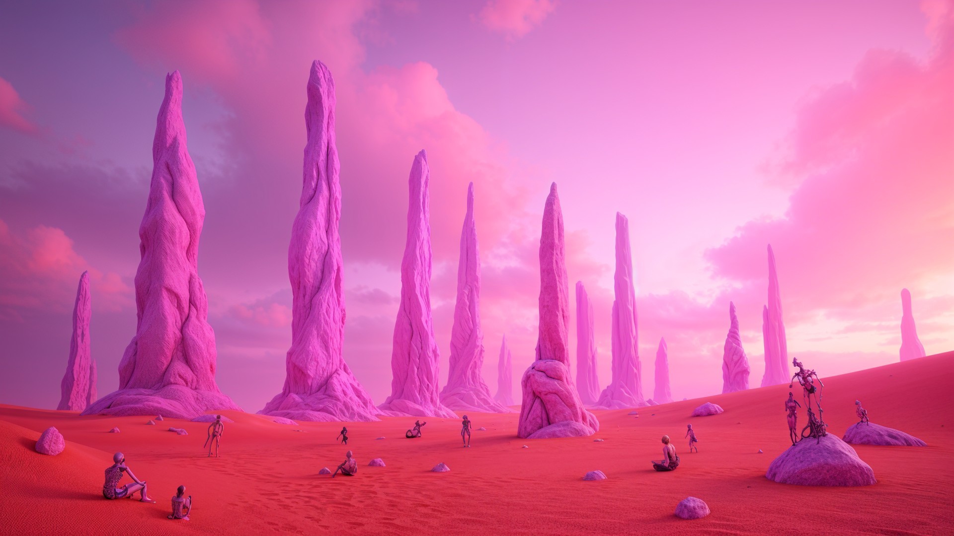 Surreal Alien Landscape with Pink Rock Formations