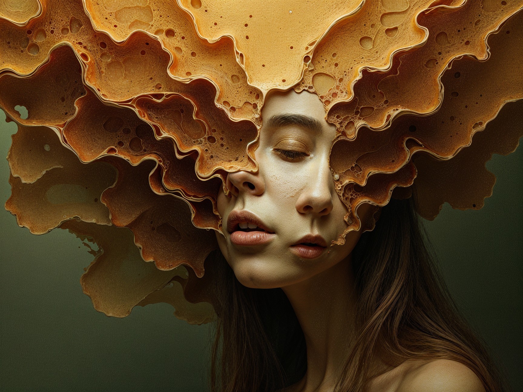 Surreal Portrait of a Woman with Organic Headpiece