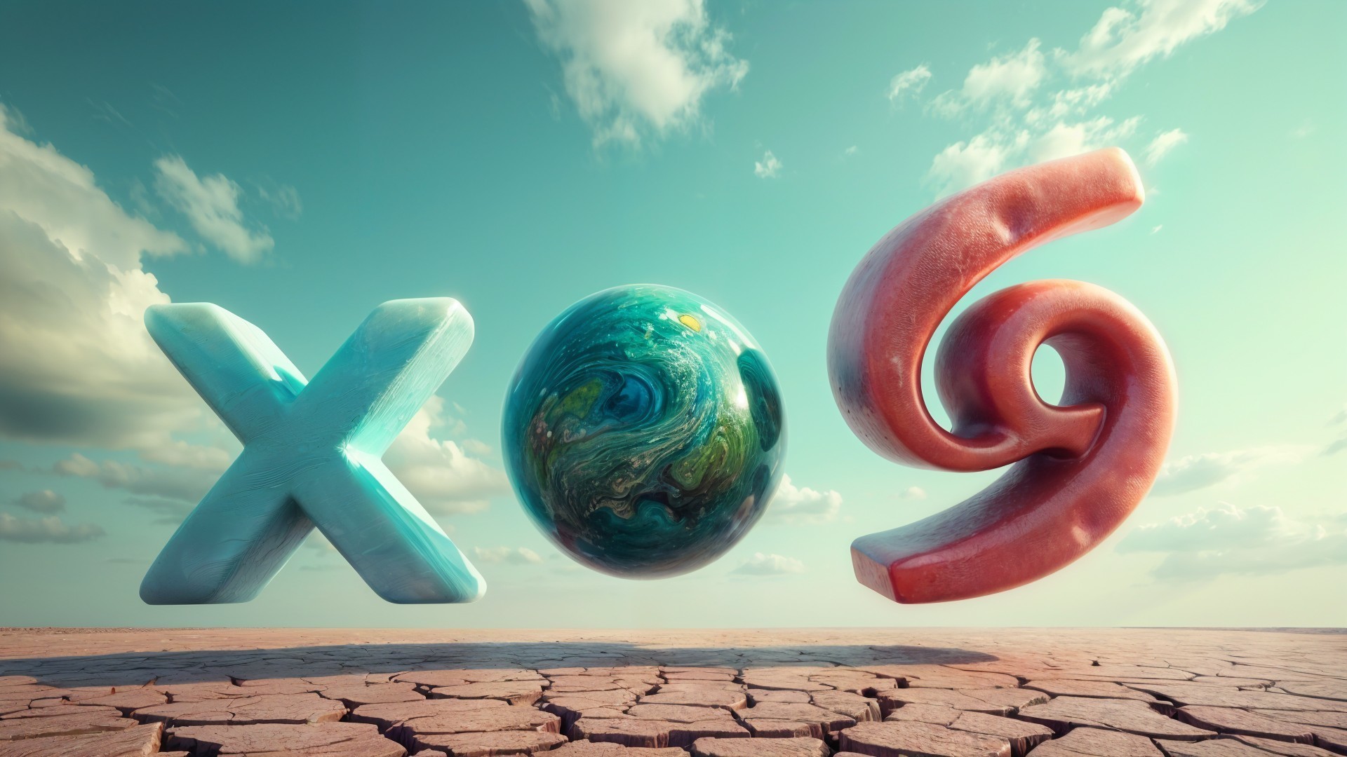 Surreal Landscape with Cracked Earth and Characters