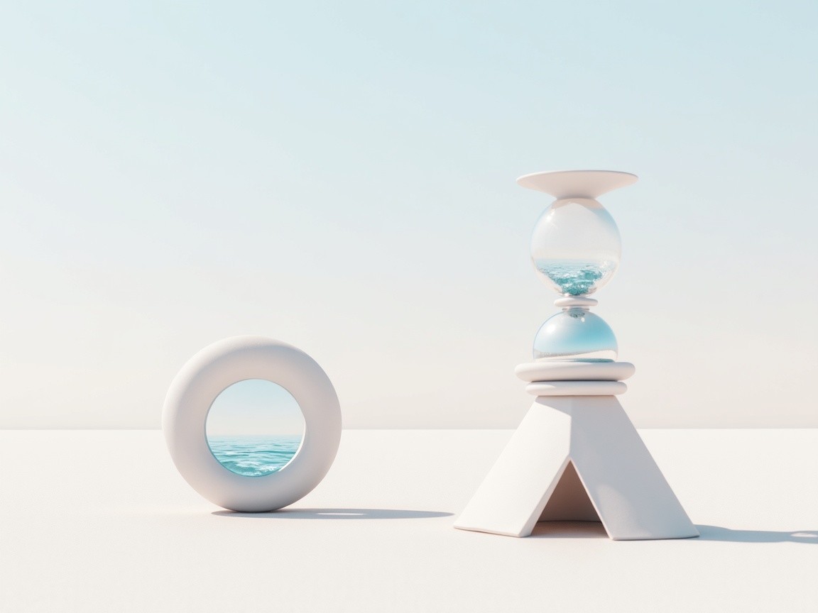 Contemporary Hourglass and Ocean View Minimalist Scene