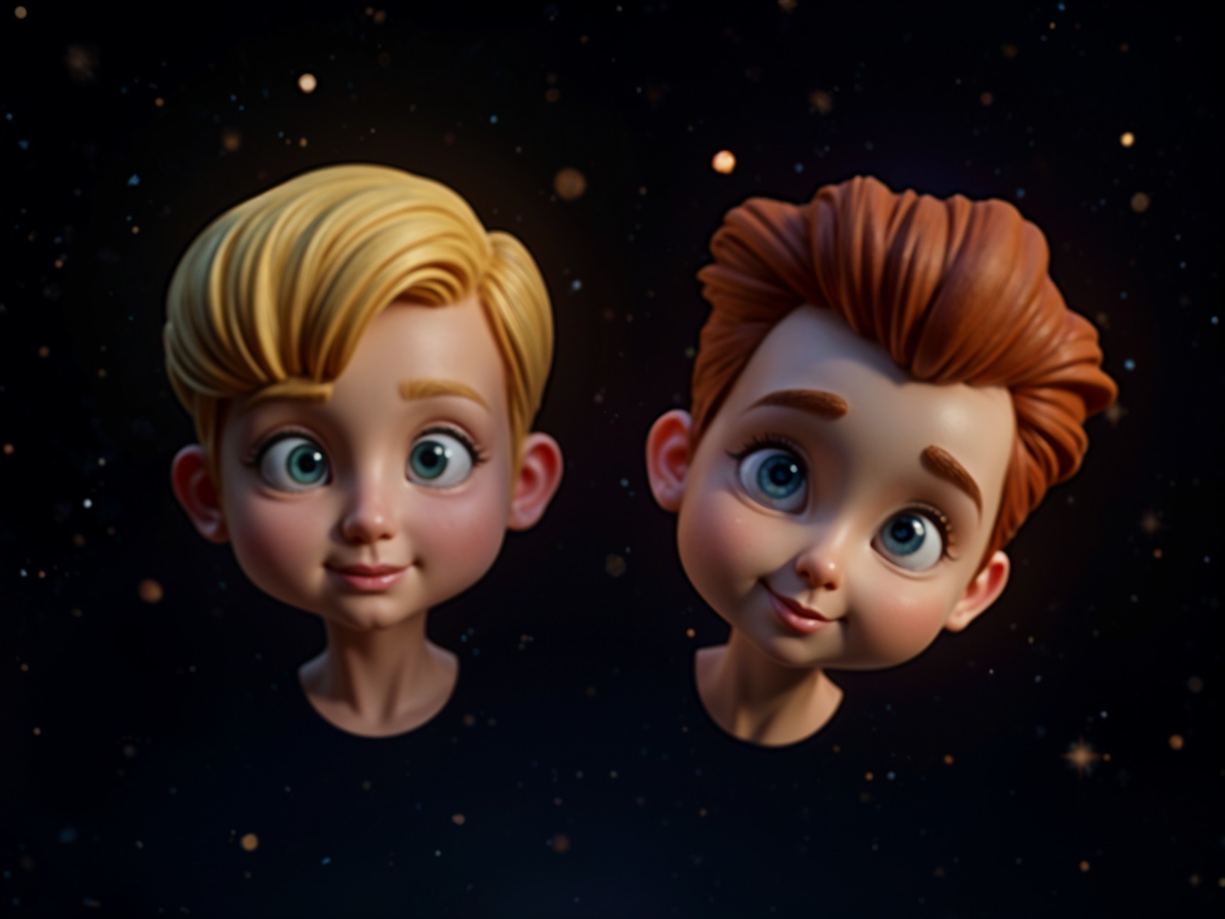 Cartoon Boy Heads with Starry Background Details