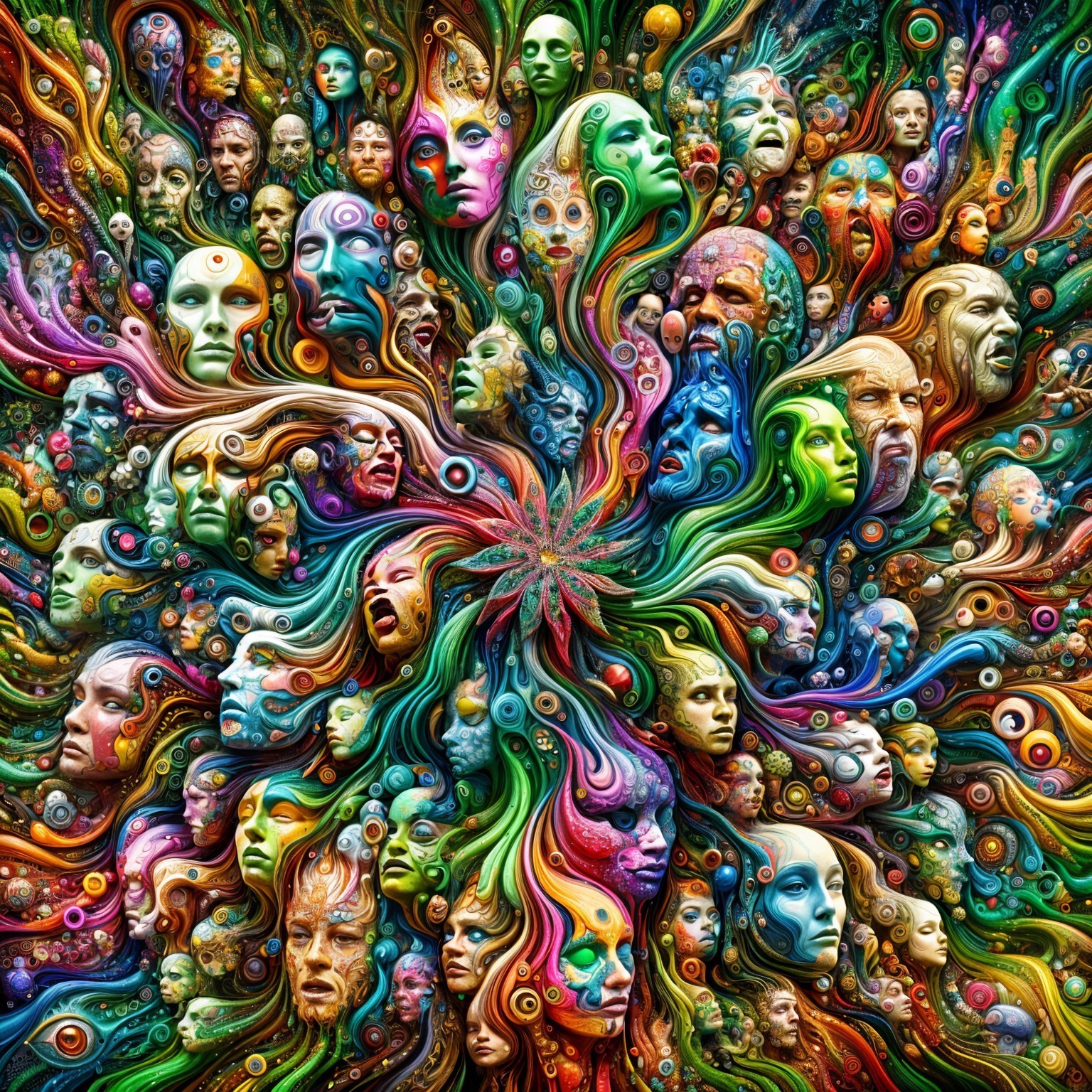 Abstract Composition of Colorful Faces and Emotions