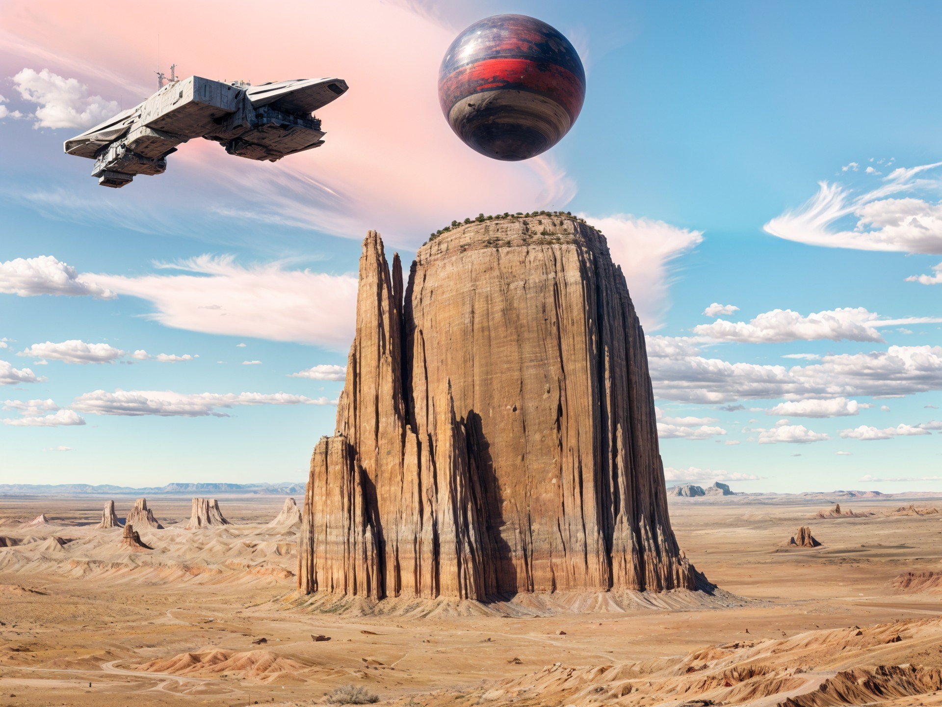 Dramatic Desert Landscape with Sci-Fi Elements