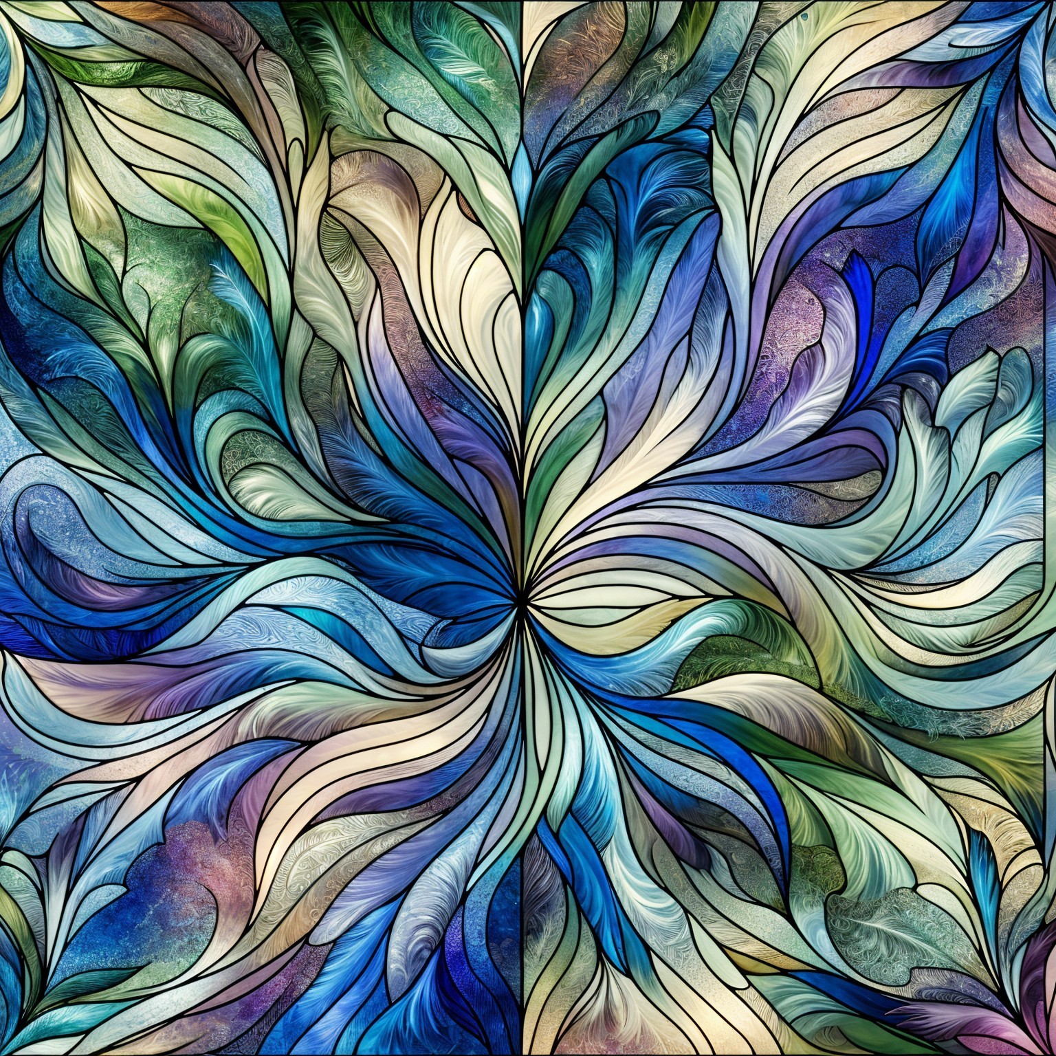Abstract Design with Swirling Blue, Green, and Cream Patterns