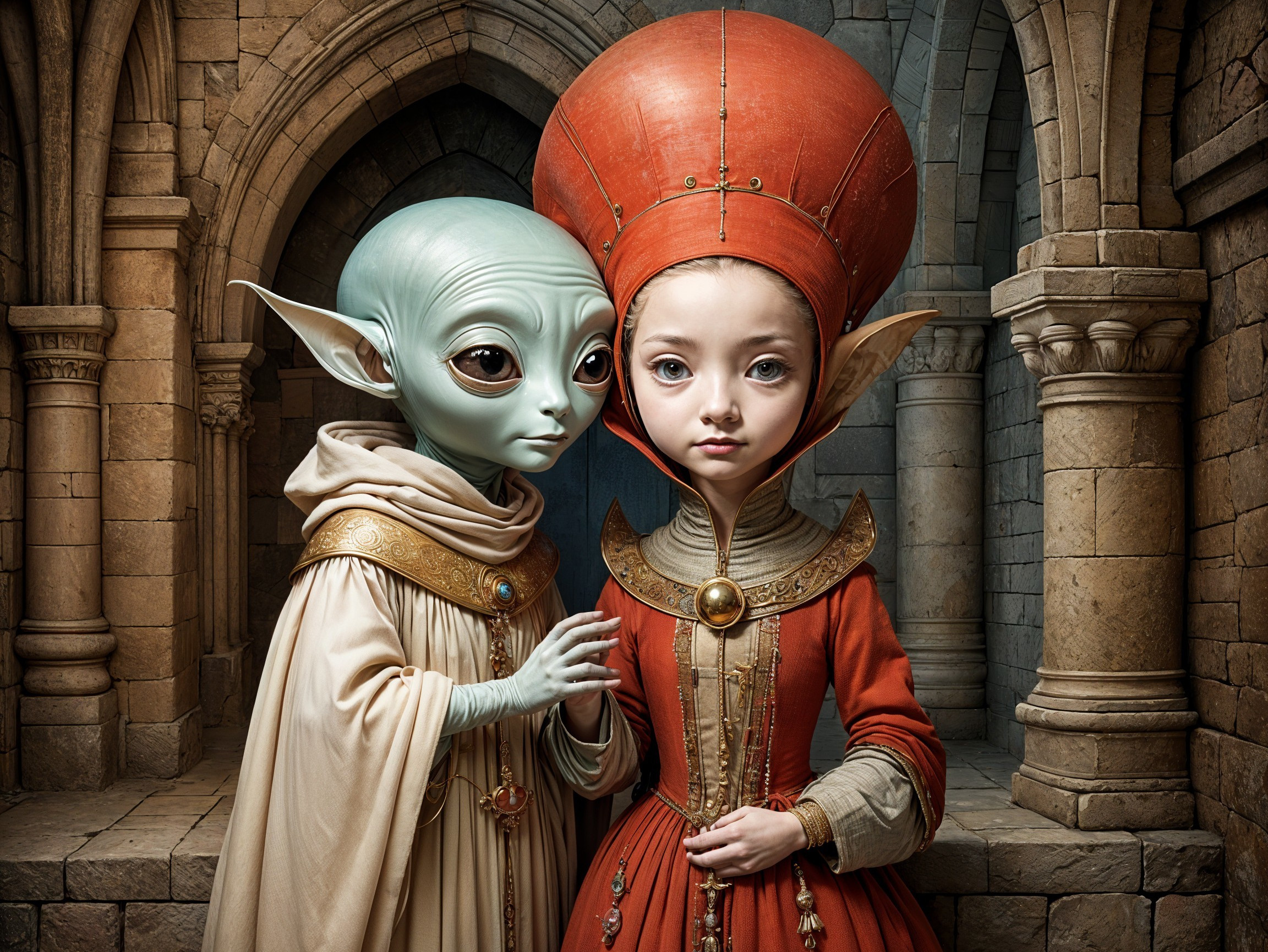 Fantastical Figures in a Mystical Stone Chamber