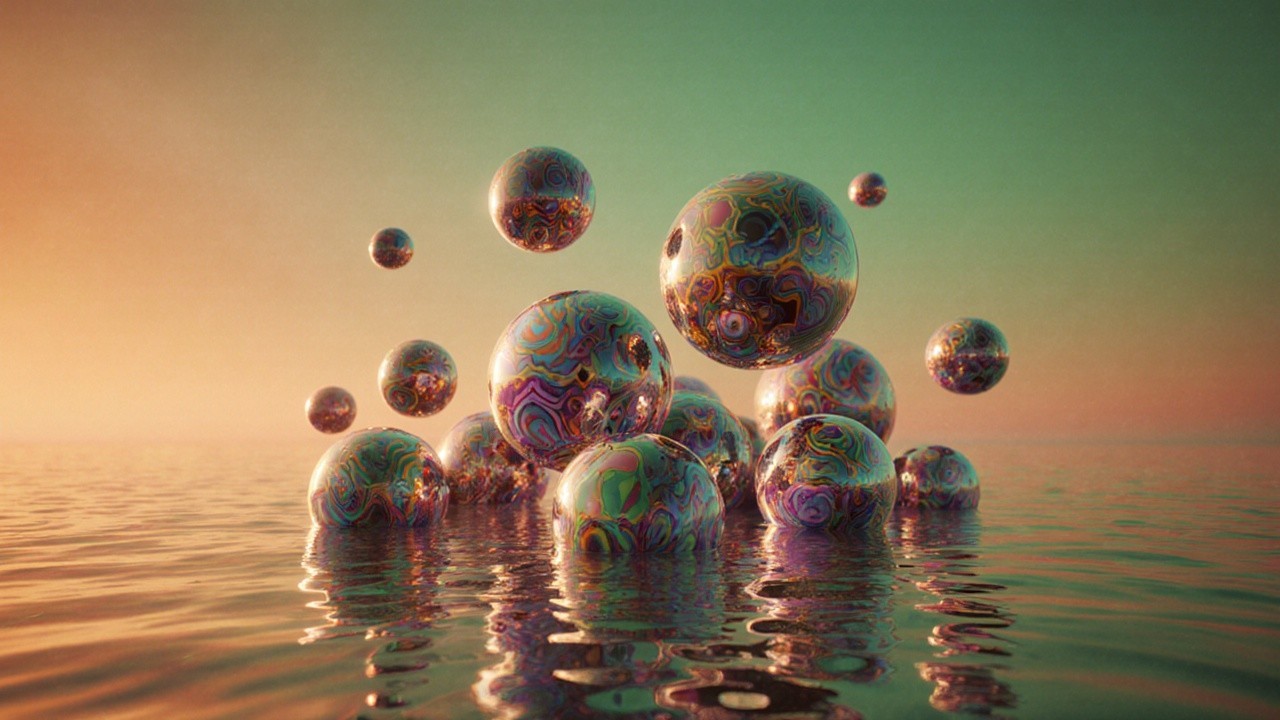 Serene Water Reflection with Colorful Spheres