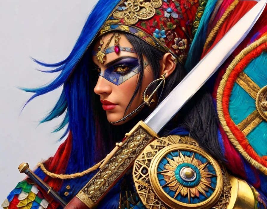 Warrior Figure with Colorful Armor and Sword