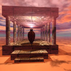 Majestic Structure in Desert Oasis at Sunset